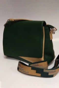 Симпатичная женская сумка Lika зеленый-золото со стропой зелено-оранжевые прямоугольники Chica rica
