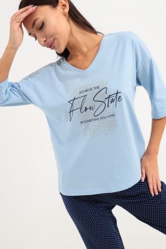 Комплект домашний с кофтой и брюками голубого цвета с принтом 5856 София37(фото3)