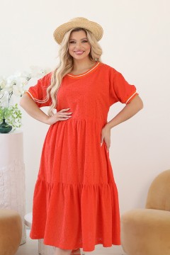 Платье свободное оранжевое из хлопка с вышивкой Wisell(фото2)