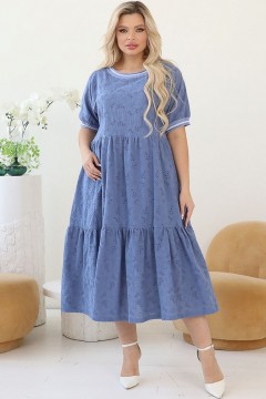 Платье свободное голубое из хлопка с вышивкой Wisell