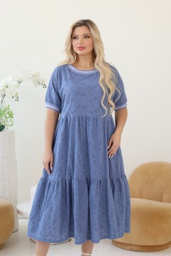 Платье свободное голубое из хлопка с вышивкой Wisell(фото2)