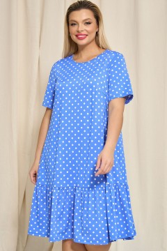Платье трикотажное голубое в горошек Dora